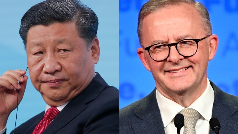 A composite image of Xi Jinping and Anthony Albanese 