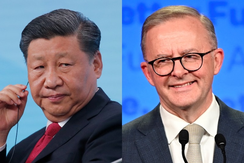 A composite image of Xi Jinping and Anthony Albanese 