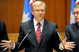 Prime Minister Kevin Rudd speaks during a press conference