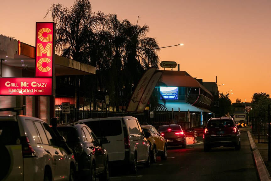 An Alice Springs street on dusk.