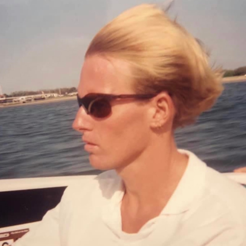 Wind whips through young mans hair in a photo circa 1980s.