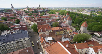 An aerial view of Tallinn's Old Town, Estonia.