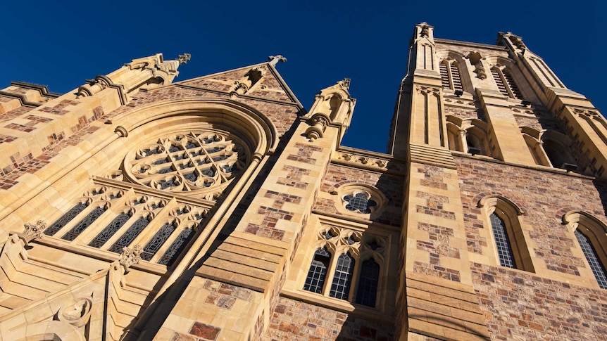 Facade of St Francis Xavier’s Cathedral, built in the late 19th century in Gothic Revival style.