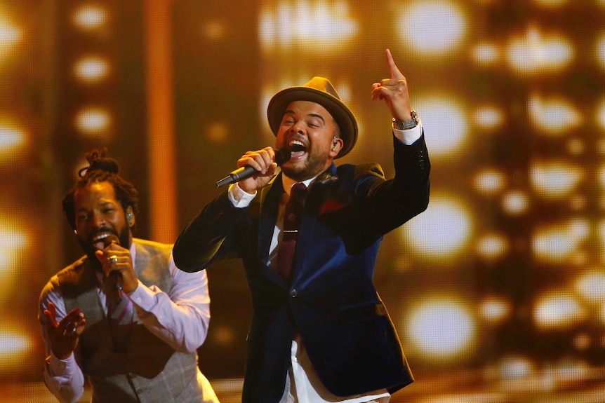 Guy Sebastian performs "Tonight Again" during the Eurovision final in Vienna.