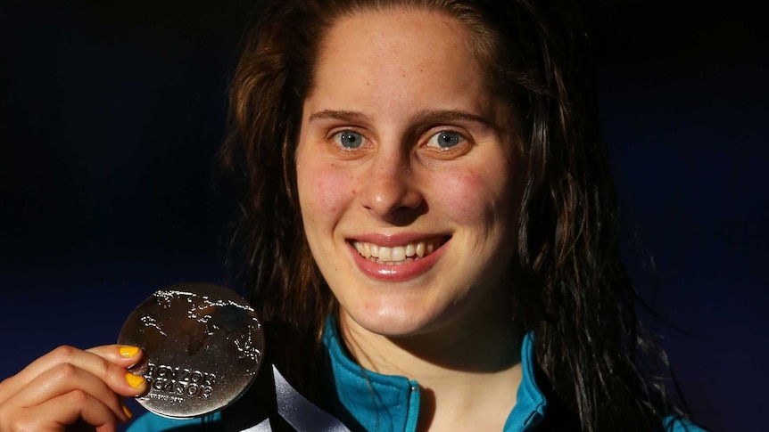 Belinda Hocking with her silver medal at the swimming world championships