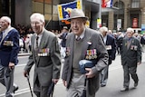 Veterans march in the Anzac Day parade in central Sydney on April 25, 2008