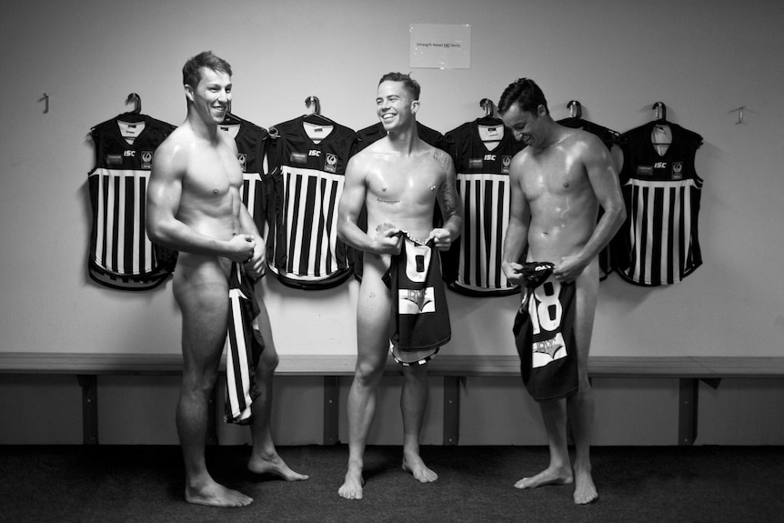 A photo of three men from the Bruce Rock Football Club in WA.