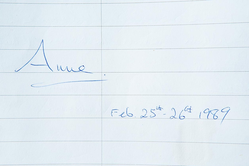 A piece of paper signed 'Anne, Feb25th-26th, 1989'.