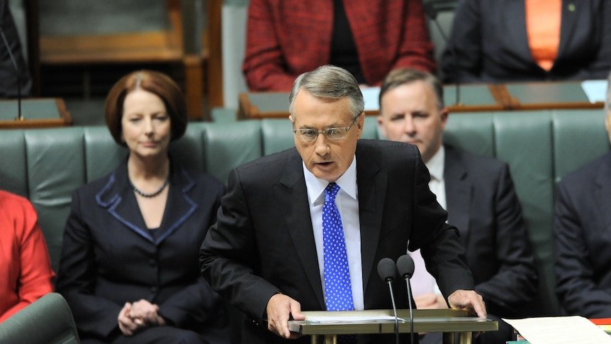 Wayne Swan delivers his 2012-13 budget speech (AAP: Alan Porritt)