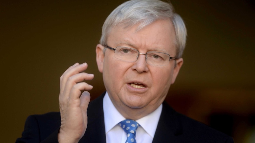 Prime Minister Kevin Rudd speaks to the media during a press conference.