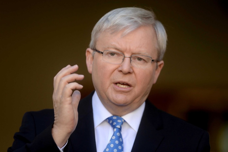 Prime Minister Kevin Rudd speaks to the media during a press conference.