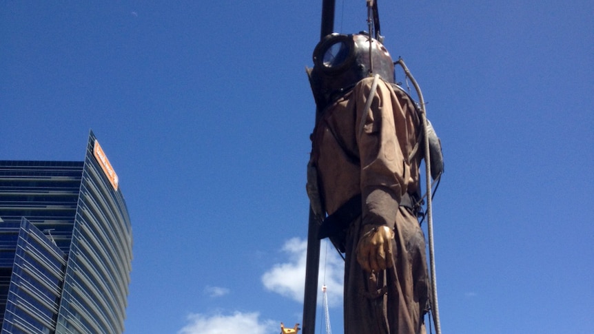 Giant diver marionette on the streets of Perth