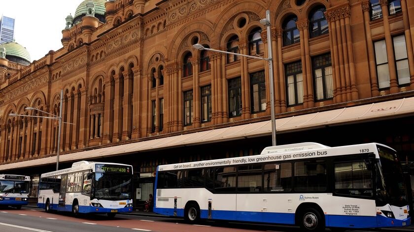 Generic pic of Sydney buses passing through a Sydney street, February 3, 2009.