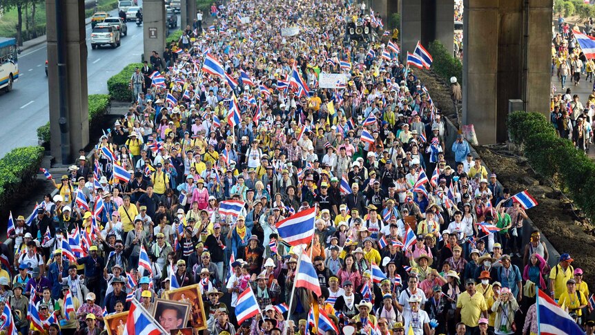 Protesters march in Bangkok