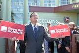Opposition leader Daniel Andrews promises $12 million to fix Geelong High School if he wins the November election.
