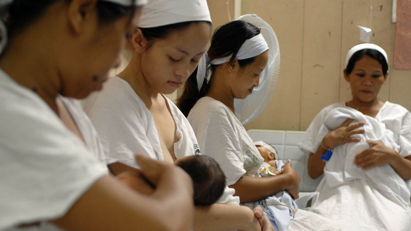 Filipina mothers breastfeed their newborn babies