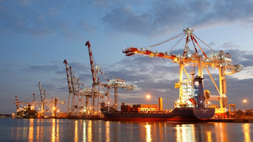 Container ship at the Melbourne wharves