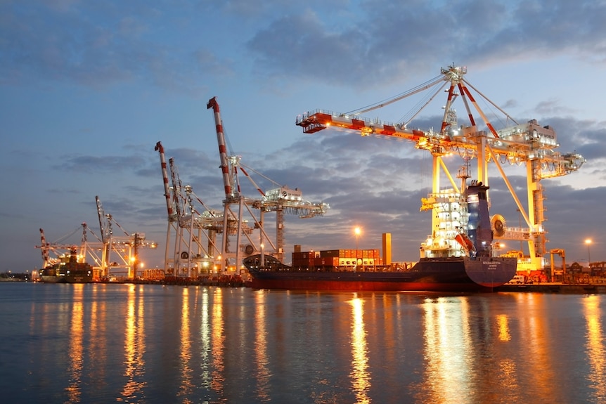 Container ship at the Melbourne wharves