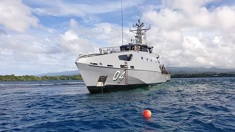 The Samoan patrol boat Nafanua II grounded on a reef near Savai'i island