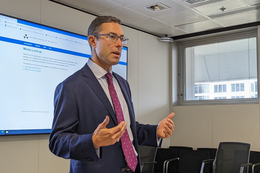 RBA assistant governor (financial system) Brad Jones speaks to journalists on background at a media lock-up