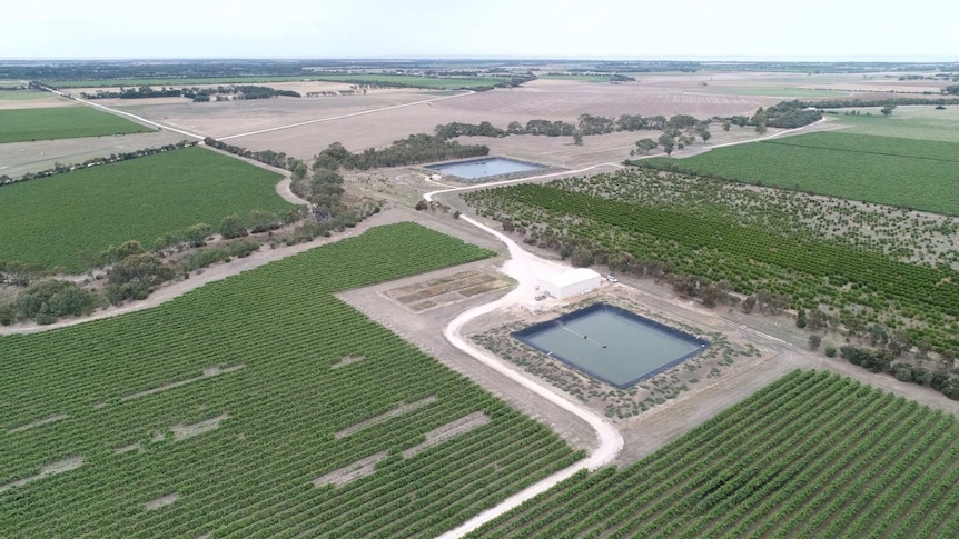 An aerial shot of a farm