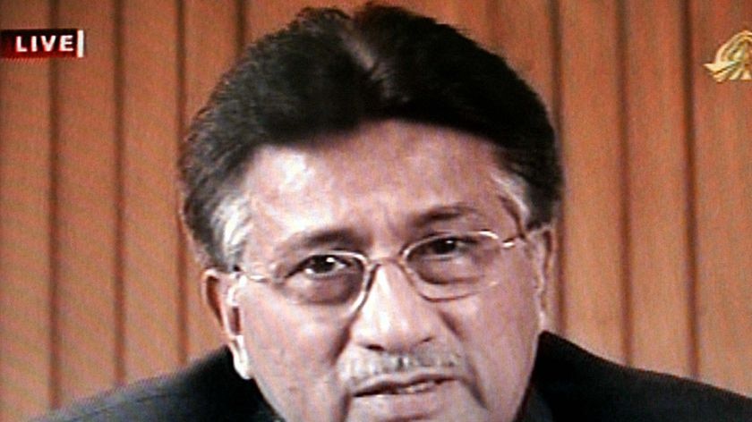 Pakistani President Pervez Musharraf talks to the nation in a televised address