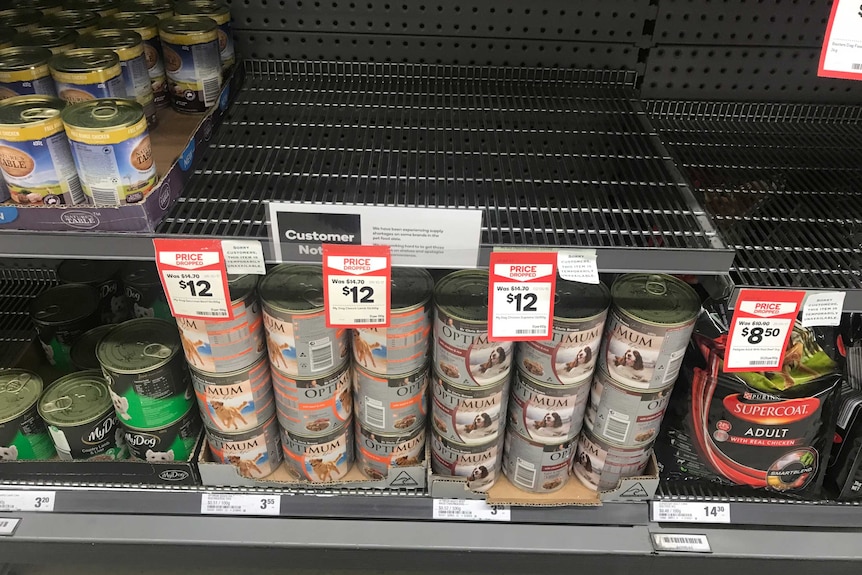 Empty cat food shelf