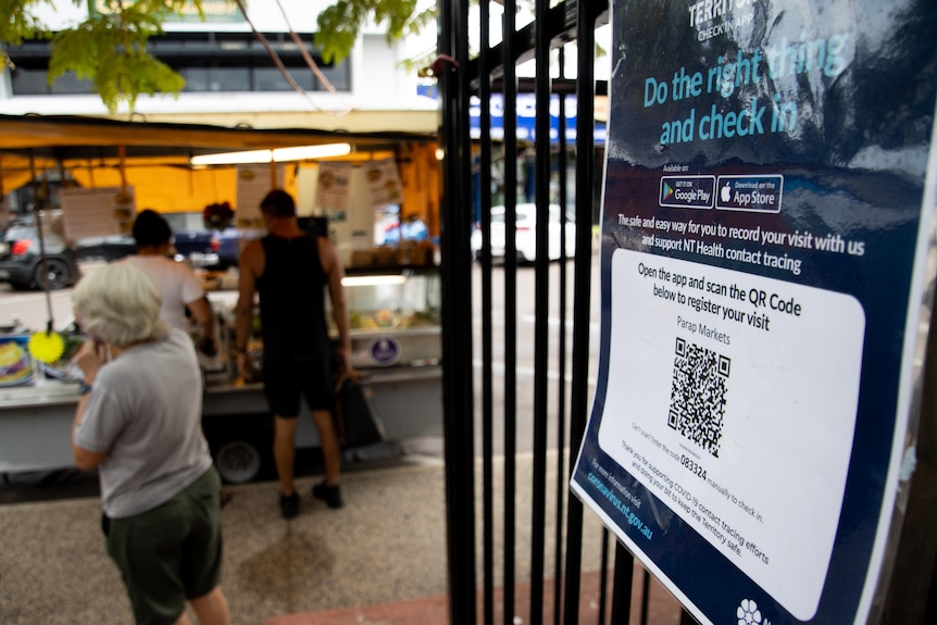 a QR code check-in at a market