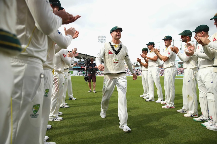 Australia's Michael Clarke walks off ground after his last Test match against England at The Oval.