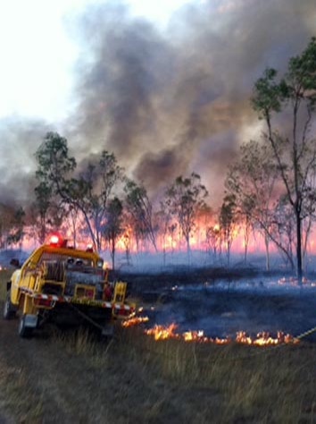 The bushfire is burning along the Flinders Highway.