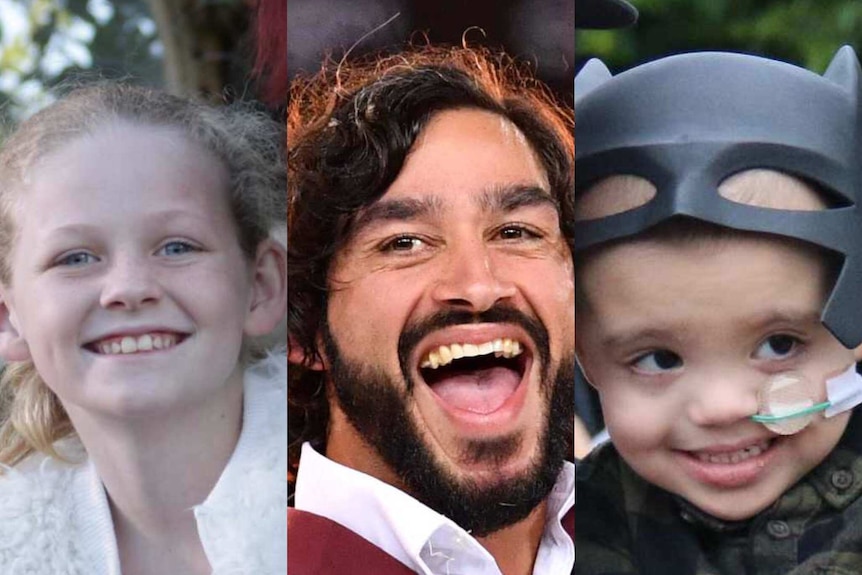 Summer Farrelly, Johnathan Thurston and Eli Vale all smile in a composite photo