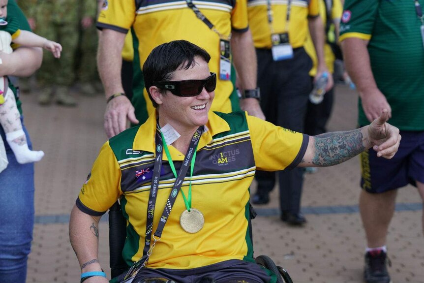 A woman in a wheelchair at the Invictus Games closing ceremony.