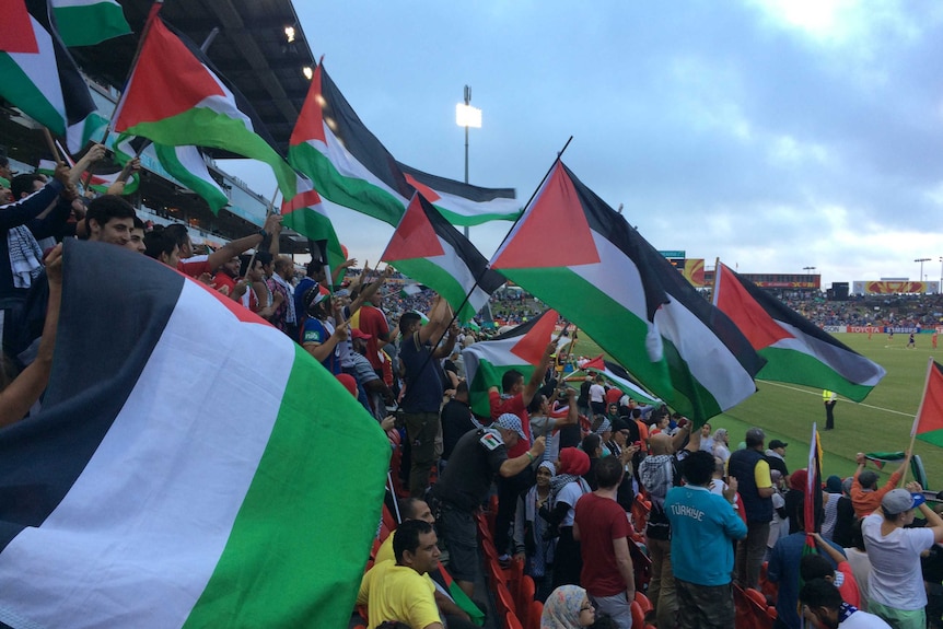 Palestinian supporters rally behind their team