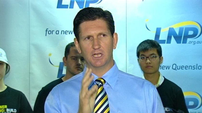 TV still of Qld LNP Leader Lawrence Springborg speaking to the media