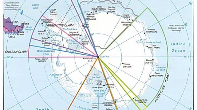 Map showing claims of countries to Antarctica