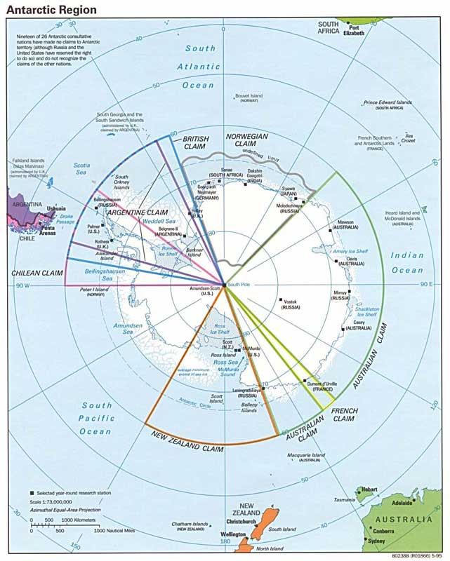 Map showing claims of countries to Antarctica