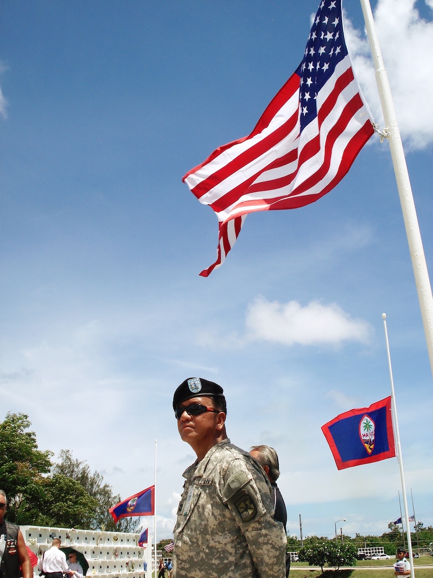 A memorial day service in Guam