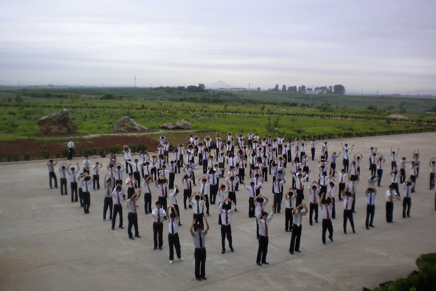 Students doing morning exercises, 2011
