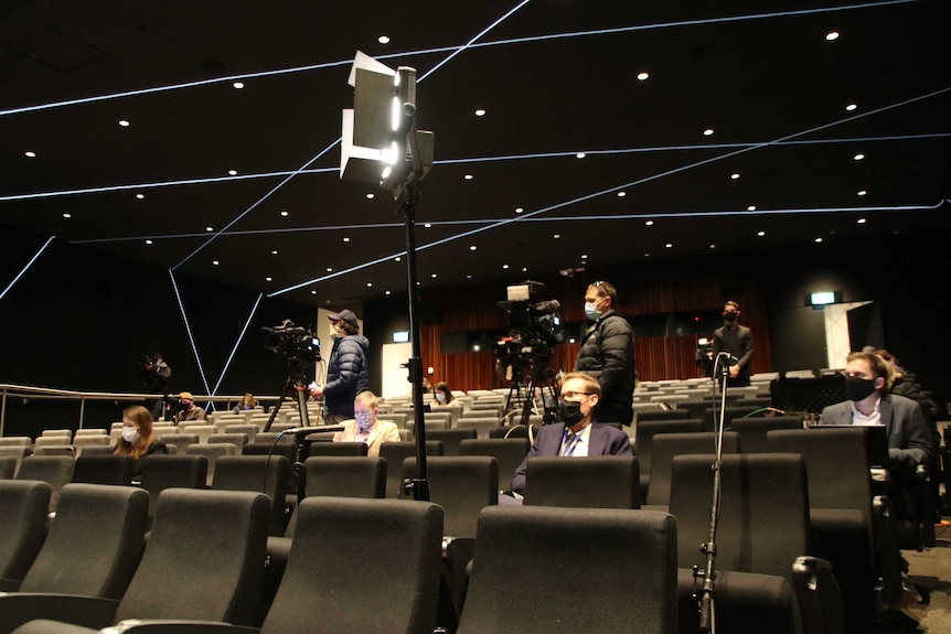 Journalists at Daniel Andrews coronavirus briefing on Monday, August 17.