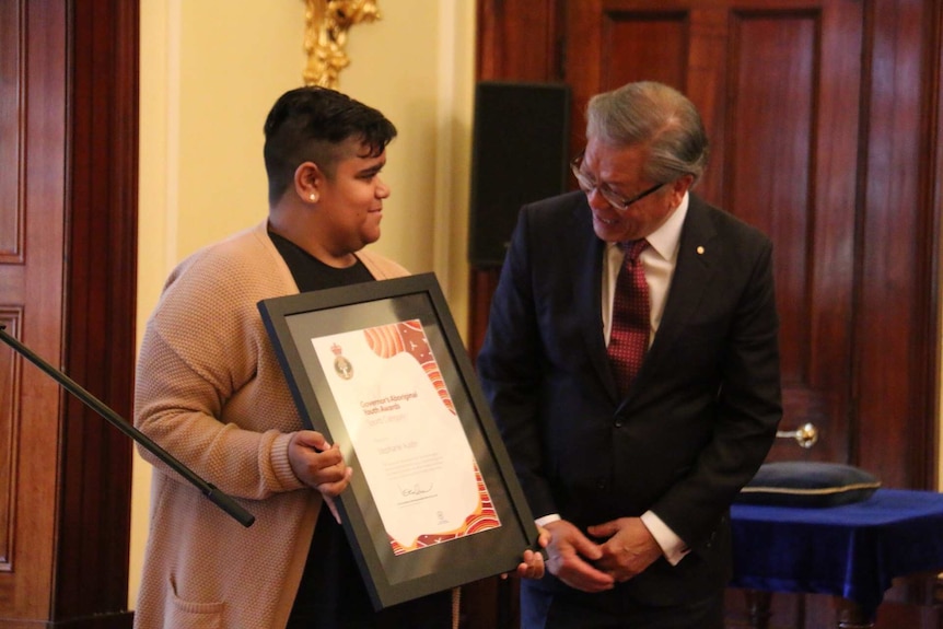 Aboriginal cricketer Stephanie Austin with SA Governor Hieu Van Le.