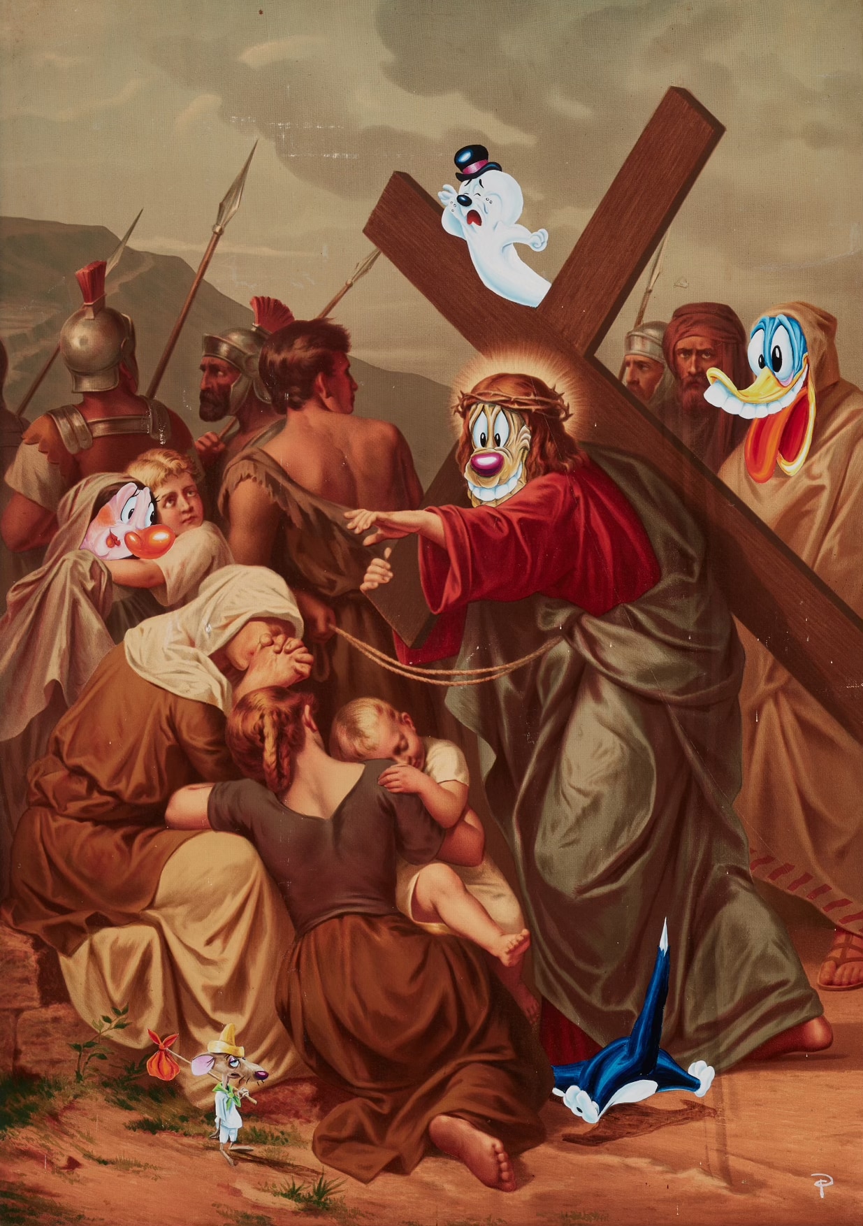 A biblical painting of Jesus Christ in which various characters have been replaces with cartoon characters
