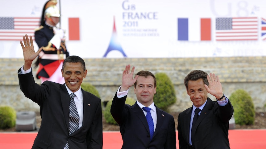 US president Barack Obama, Russian president Dmitry Medvedev and French president Nicolas Sarkozy