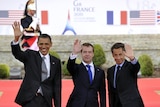 US president Barack Obama, Russian president Dmitry Medvedev and French president Nicolas Sarkozy