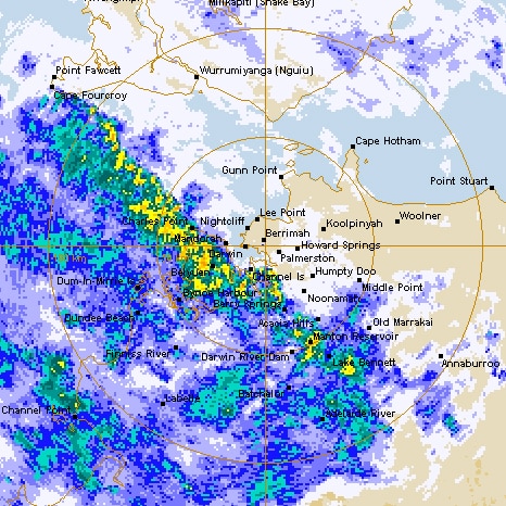 Heavy rain has fallen across Darwin associated with a monsoon trough
