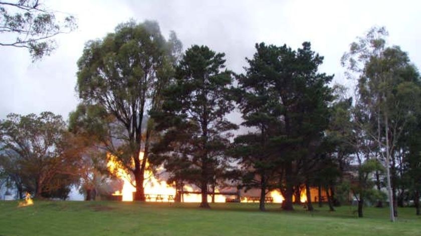 Fire rages at Drayton's Family Wines, at Pokolbin after the explosion on January 17, 2008.