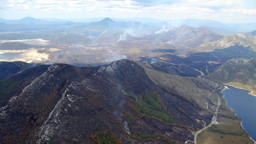 Burnt hills in south east Tasmania