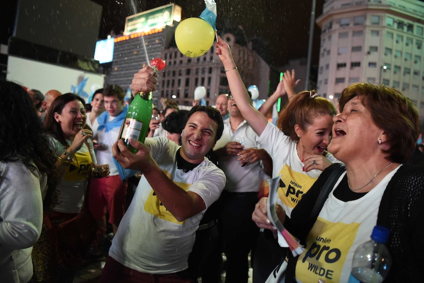 Supporters of president-elect Mauricio Macri celebrate