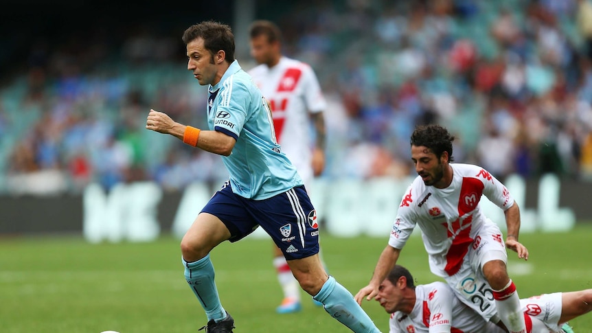 Sydney FC's Alessandro Del Piero beats the defence before scoring against the Melbourne Heart.