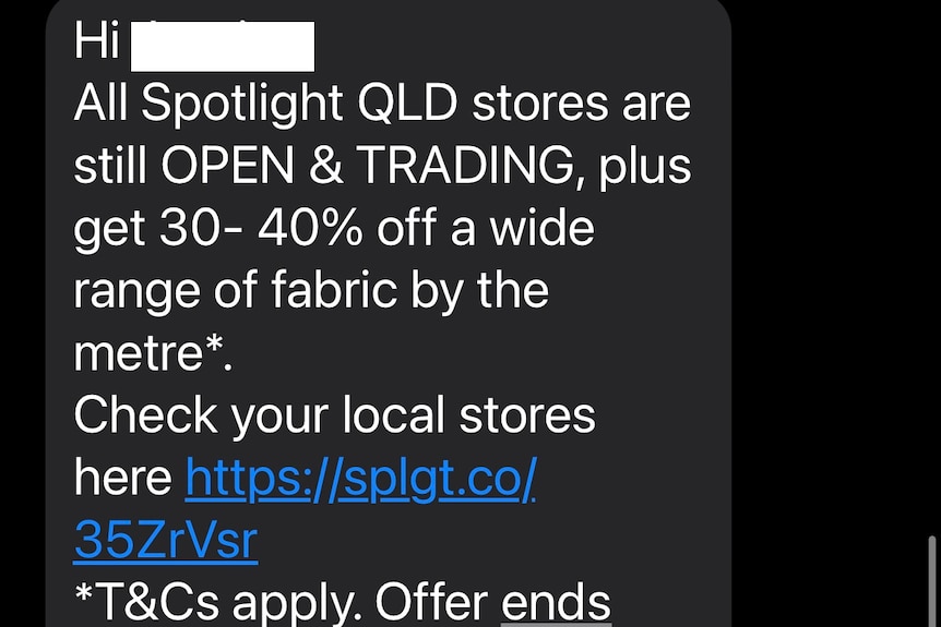 A text from Spotlight advertising a sale