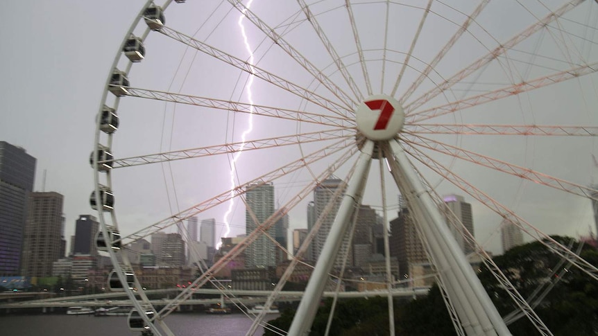 Lightning strikes the Brisbane CBD.